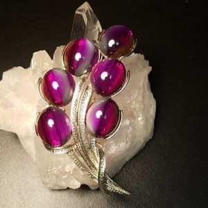 Huge Signed Coro Purple Art Glass Brooch